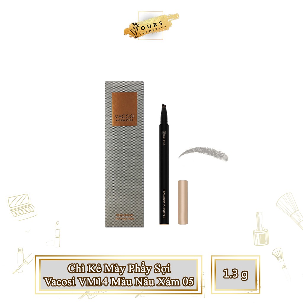 Chì Kẻ Mày Phẩy Sợi Vacosi Màu Nâu Hạt Dẻ Real Brow Tattoo Pen VM14 - Bút Kẻ Mày Phẩy Sợi Vaco