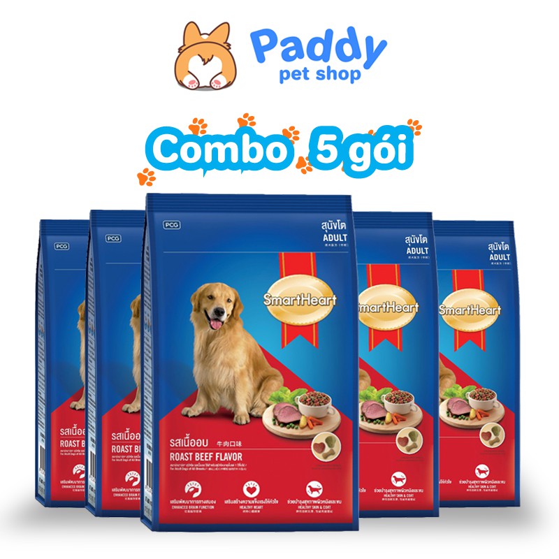 Combo 5 túi hạt 400g Smartheart cho chó trưởng thành vị bò