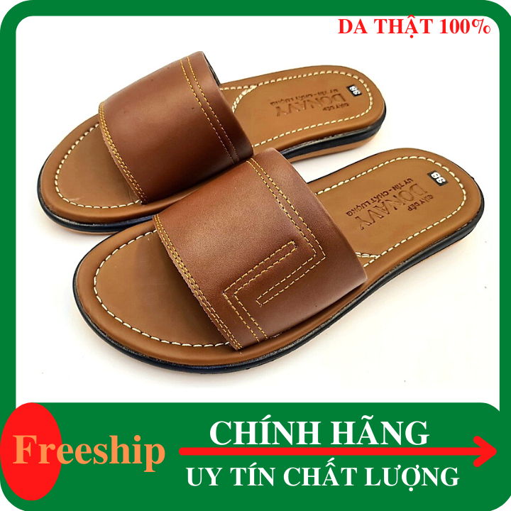 Dép quai ngang nam da bò 100% kiểu 02 chữ L quai da bò mềm mại đế cao su cao cấp rất êm