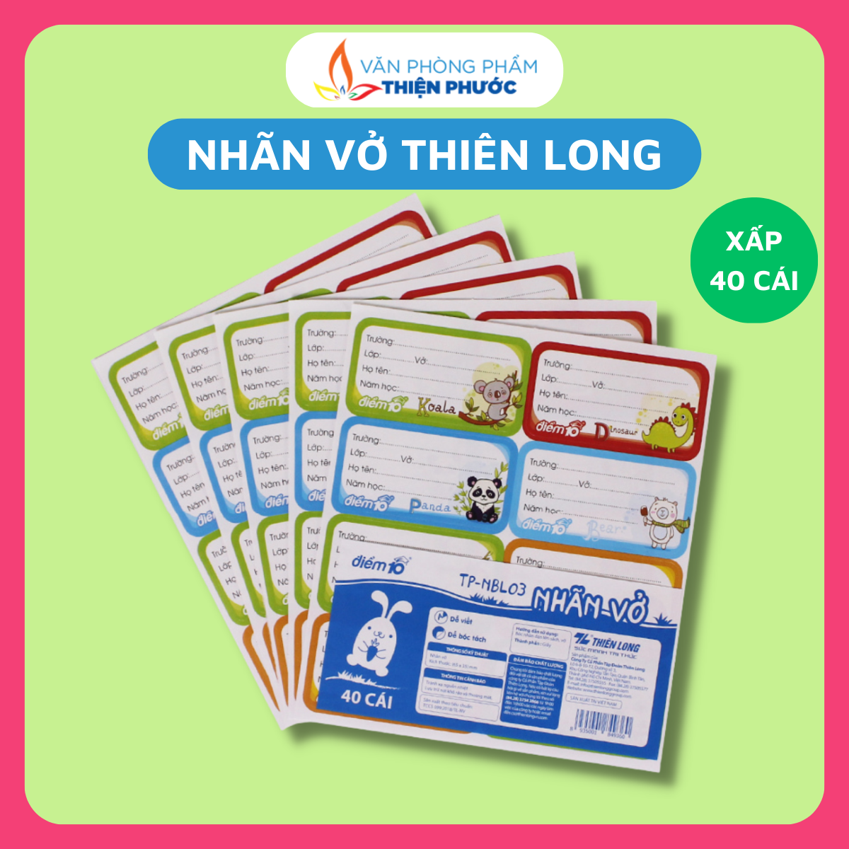 Nhãn vở môn học thiên long tp-nbl03 thiện phước