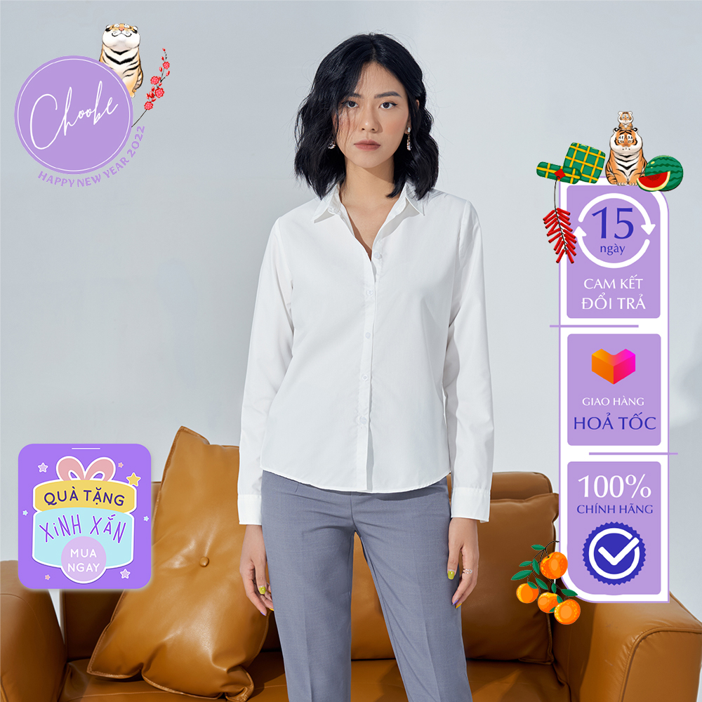 Áo sơ mi nữ Choobe dài tay form rộng kiểu sơmi màu trắng xanh đẹp thời trang công sở đi học A01