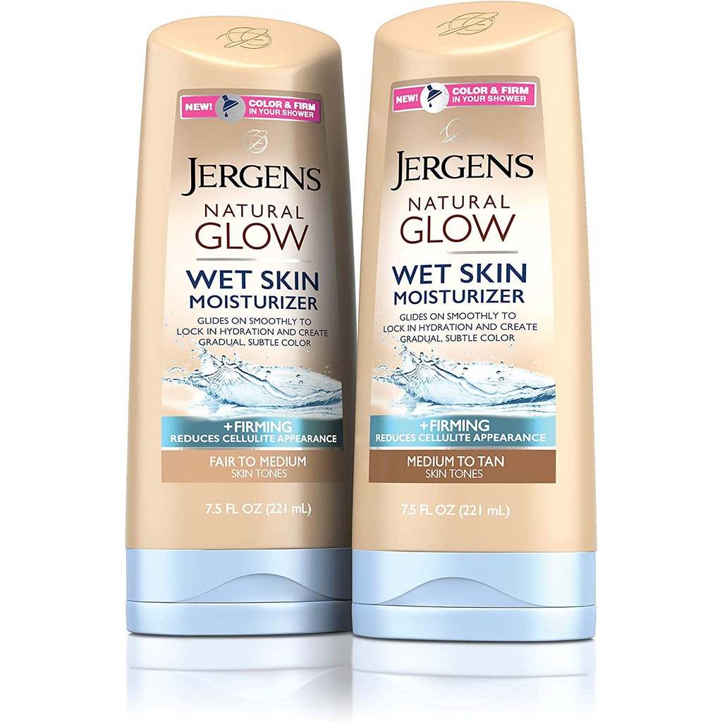 Dưỡng Thể dùng cho da ẩm ướt giúp săn và nhuộm nâu da Jergens Natural Glow Wet Skin Moisturizer + Firming 221ml (Mỹ)