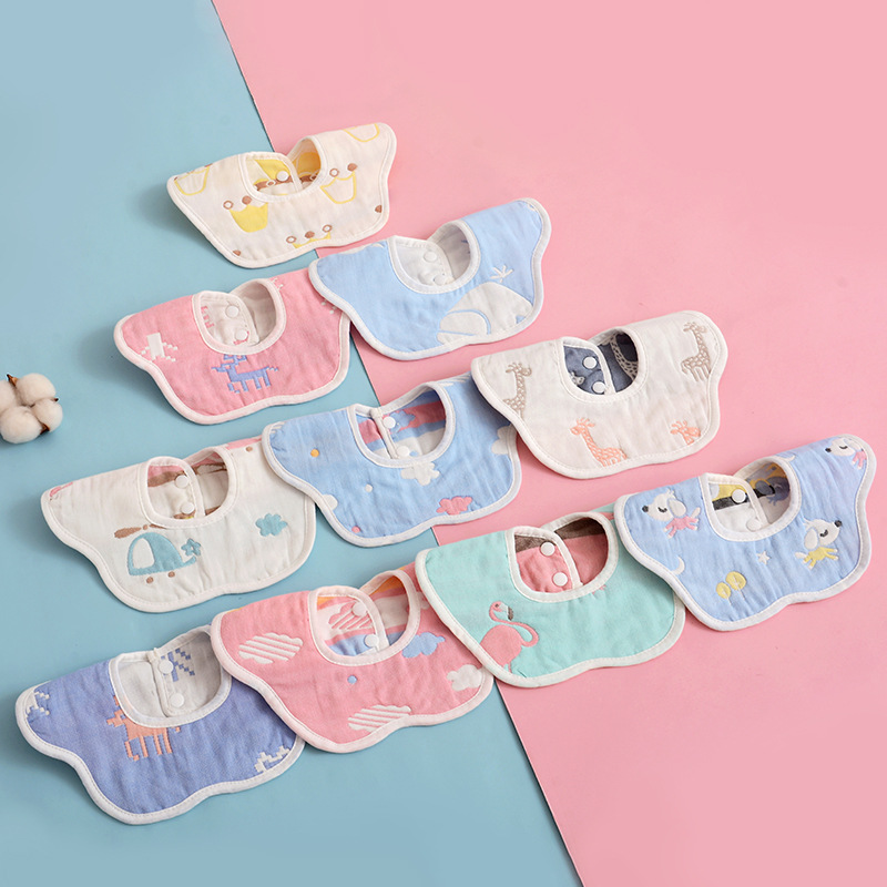 360 degree rotation of pure cotton, 6-layer gauze bib, water towel, baby button bib, baby flower