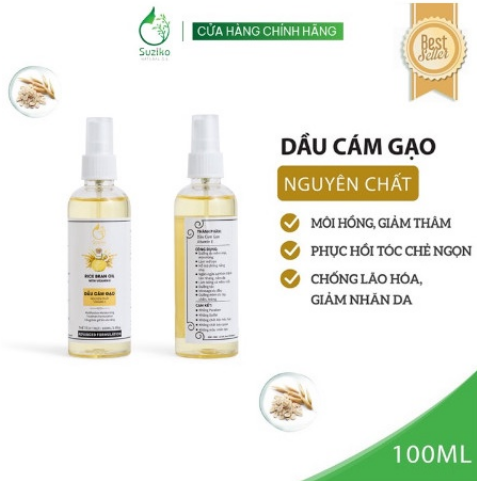 Dầu dưỡng da cám gạo nguyên chất giúp chắc khỏe da, tóc và mềm môi |100ml Suziko
