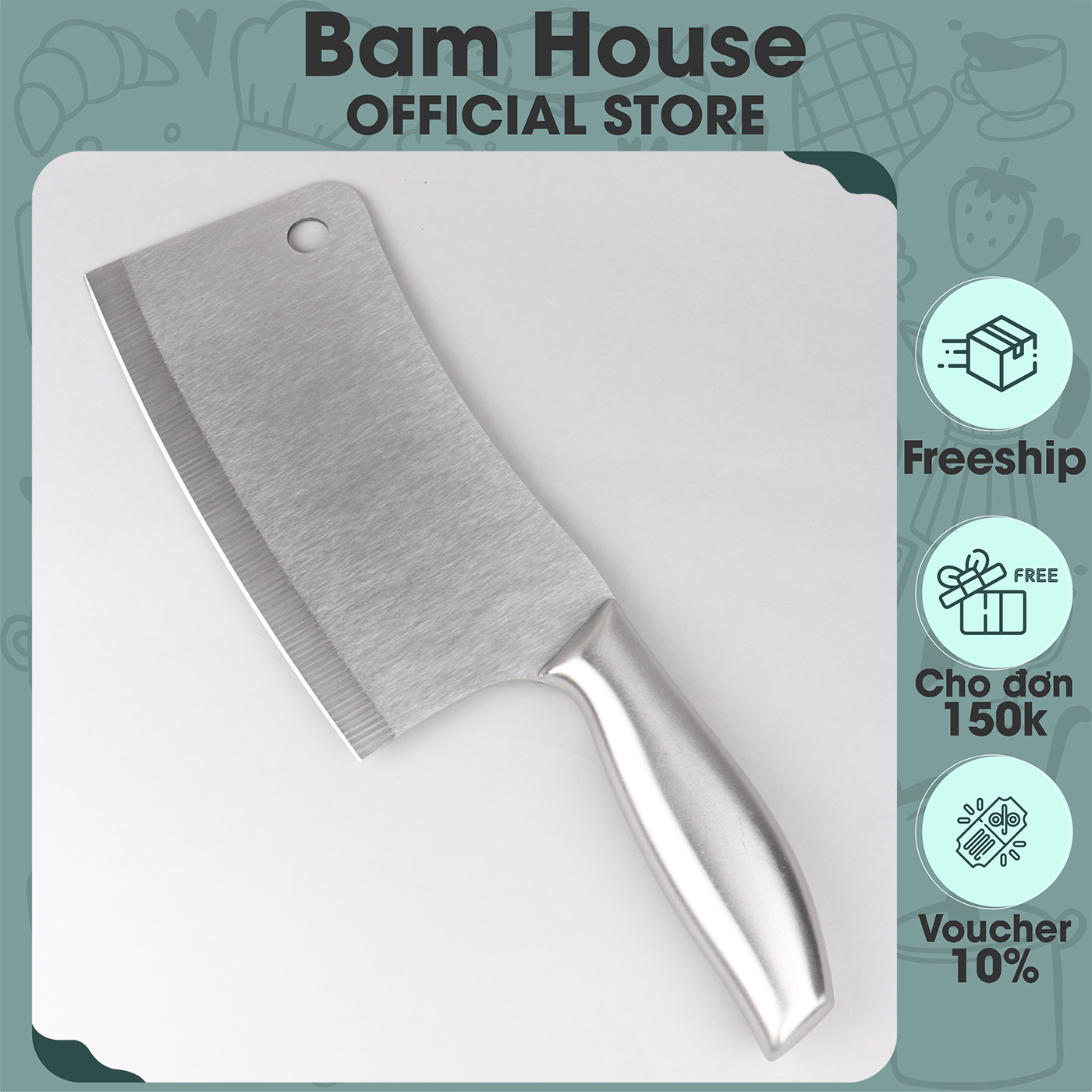 Dao chặt xương thịt Bam House chất liệu inox cán đúc cao cấp DCX07 - Dao đại Dao chat thit