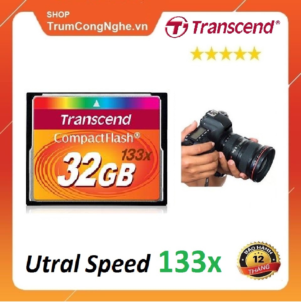 Thẻ nhớ CF Transcend CompactFlash 32GB 133x Speed dùng cho máy ảnh , máy CNC