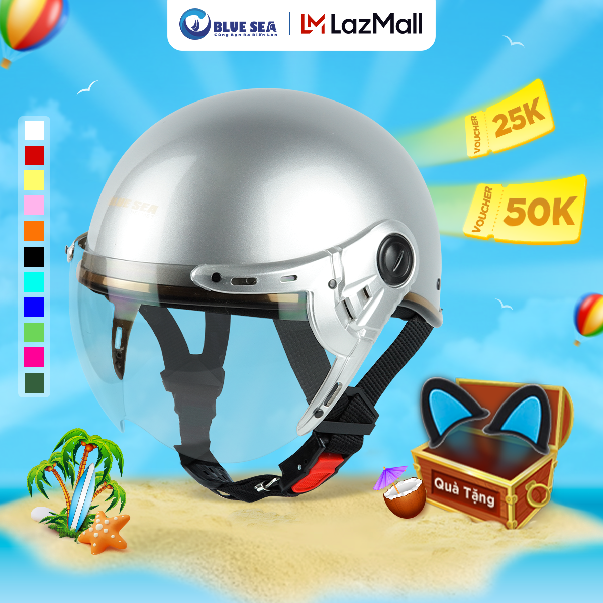 Mũ bảo hiểm 1/2 đầu, nửa đầu có kính BLUESEA A366K - Đủ màu, Thời trang - Freezise - Chính hãng