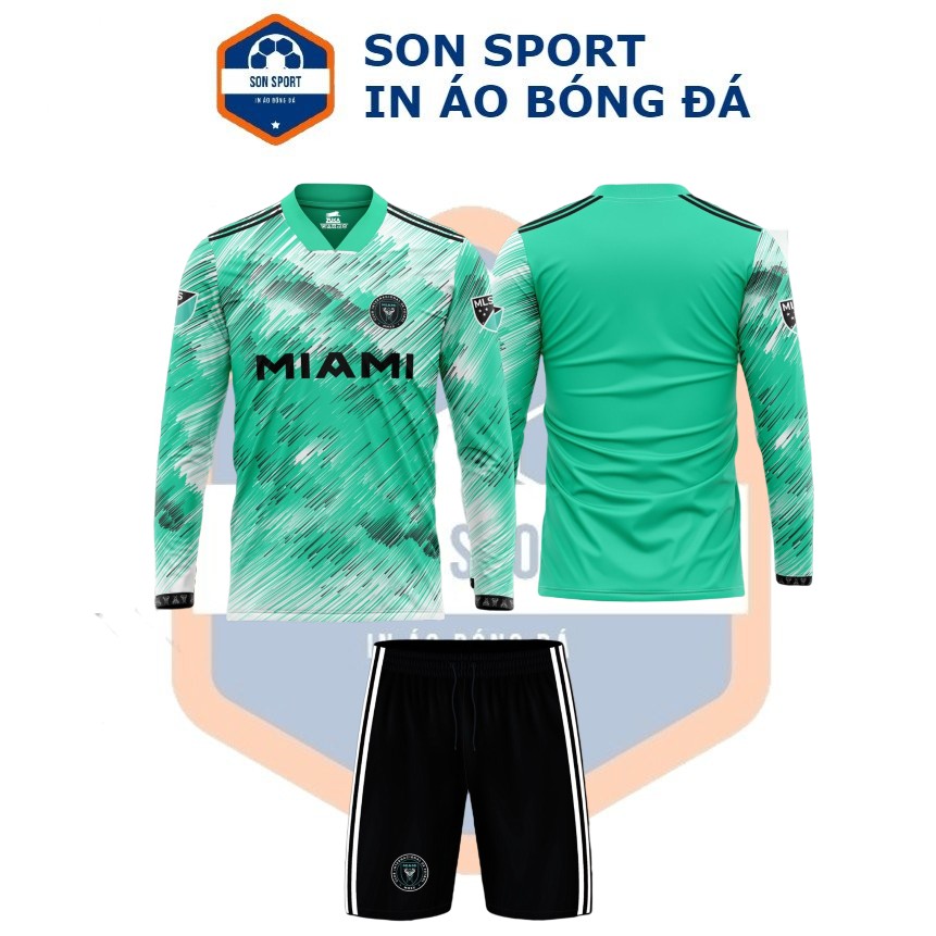 Bộ quần áo bóng đá dài tay clb inter miami hồng và xanh
