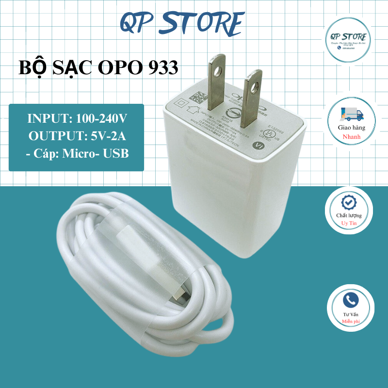 Bộ củ sạc oppo ak-933, bộ củ sạc nhanh oppo ak-933 chân micro - qp store