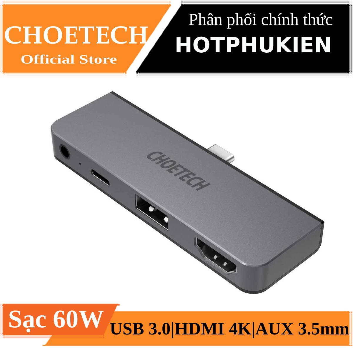 Hub chia cổng type-c đa năng 4 in 1 hiệu choetech m13 cho macbook / điện thoại hỗ trợ sạc nhanh type-c pd 3.0 1 cổng usb 3.0 cổng hdmi chuẩn 4k cổng aux 3.5mm - phân phối bởi hotphukien