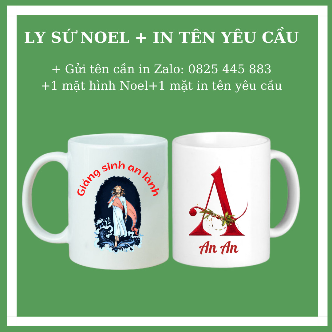 Ly sứ, cốc sứ in tên yêu cầu tặng giáng sinh, noen, noel-quà tặng, quà lưu niệm mùa giáng sinh.