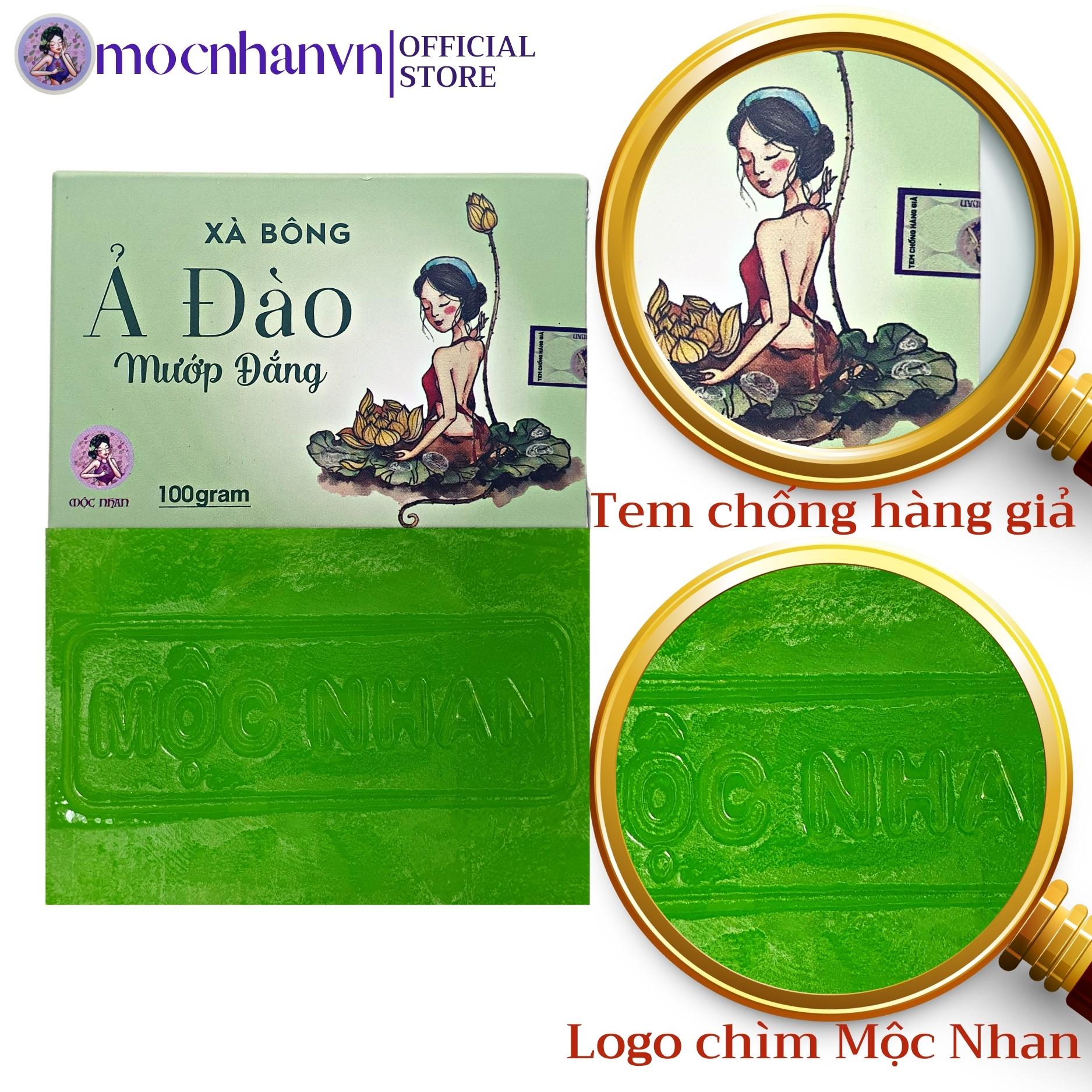 Xà bông mướp đắng Ả Đào Mộc Nhan 100gr, giảm mụn lưng viêm lỗ chân lông loại bỏ rôm sảy, xà phòng handmade 100% thiên nhiên, tặng túi tạo bọt – MOCNHANVN
