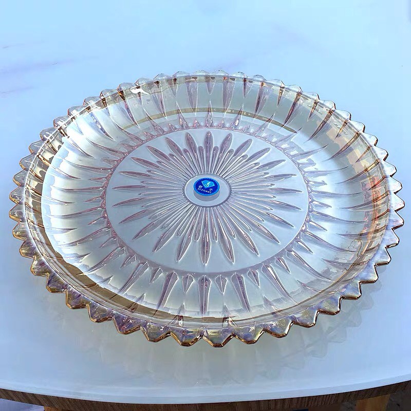 Khay tròn thuỷ tinh ánh vàng size 30 cm