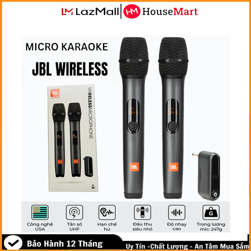 Micro J.B.L WIRELESS 1301 HouseMart Micro Karaoke Không Dây J.B.L Wireless Micas 2 Độ Nhạy Cao Bắt Sóng Xa Chống Hú Rít Thiết Kế Sang Trọng Kim Loại Bền Bỉ Dễ Dàng Phối Ghép Với Các Thiết Bị Âm Thanh