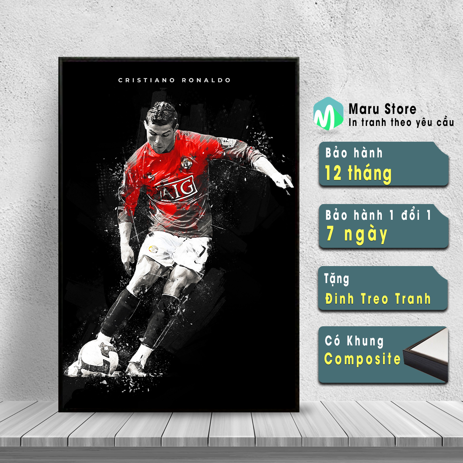 Tranh Cầu Thủ Bóng Đá Ronaldo Treo Tương Tranh Canvas Có Khung