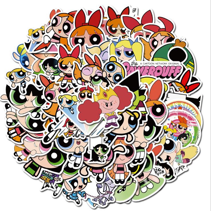 [HCM]Bộ Sticker THE POWERPUFF GIRLS decal hình dán chống nước trang trí xe laptop nón bảo hiểm vali #124