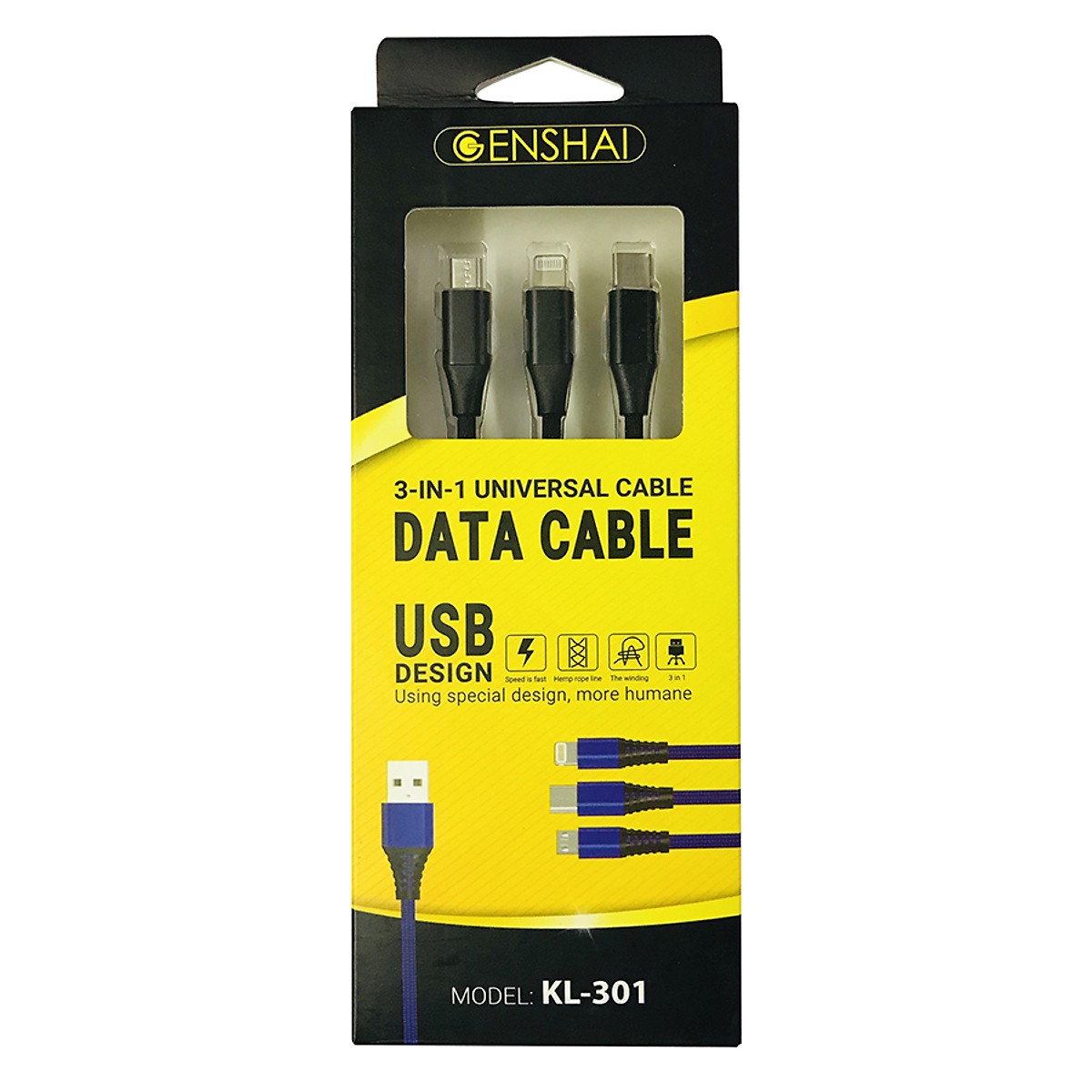 Dây cáp sạc 3 trong 1 micro usb/usb-c/lightning genshai kl301 - hàng chính hãng