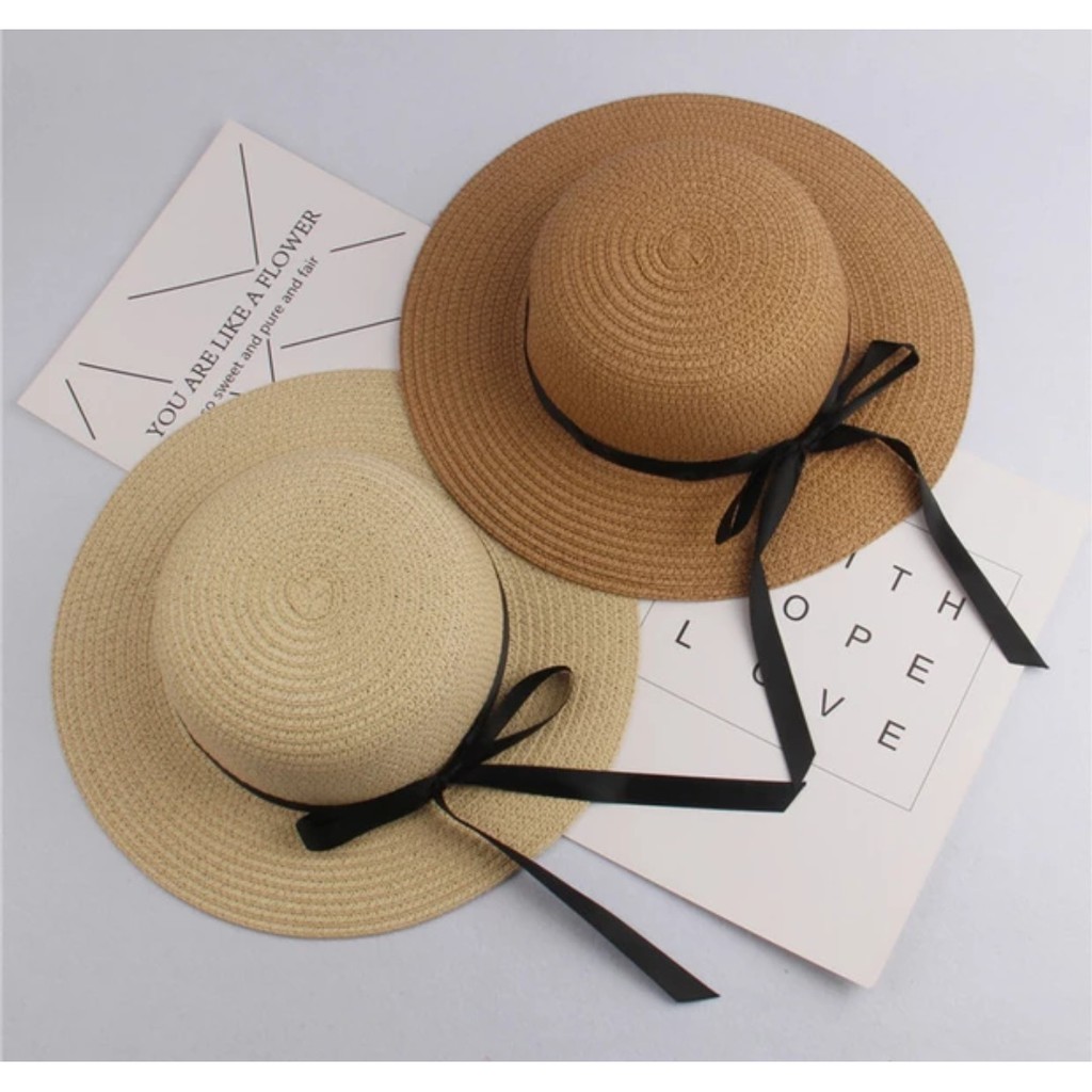 Nón cói, mũ cói đi biển nơ dài siêu xinh