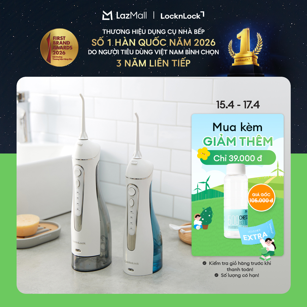 Máy tăm nước không dây LockLock - 4 chế độ phun, Sạc đầy dùng trong 20 ngày, phù hợp răng niềng - 2 dung tích - ENR156BLU / ENR166GRY