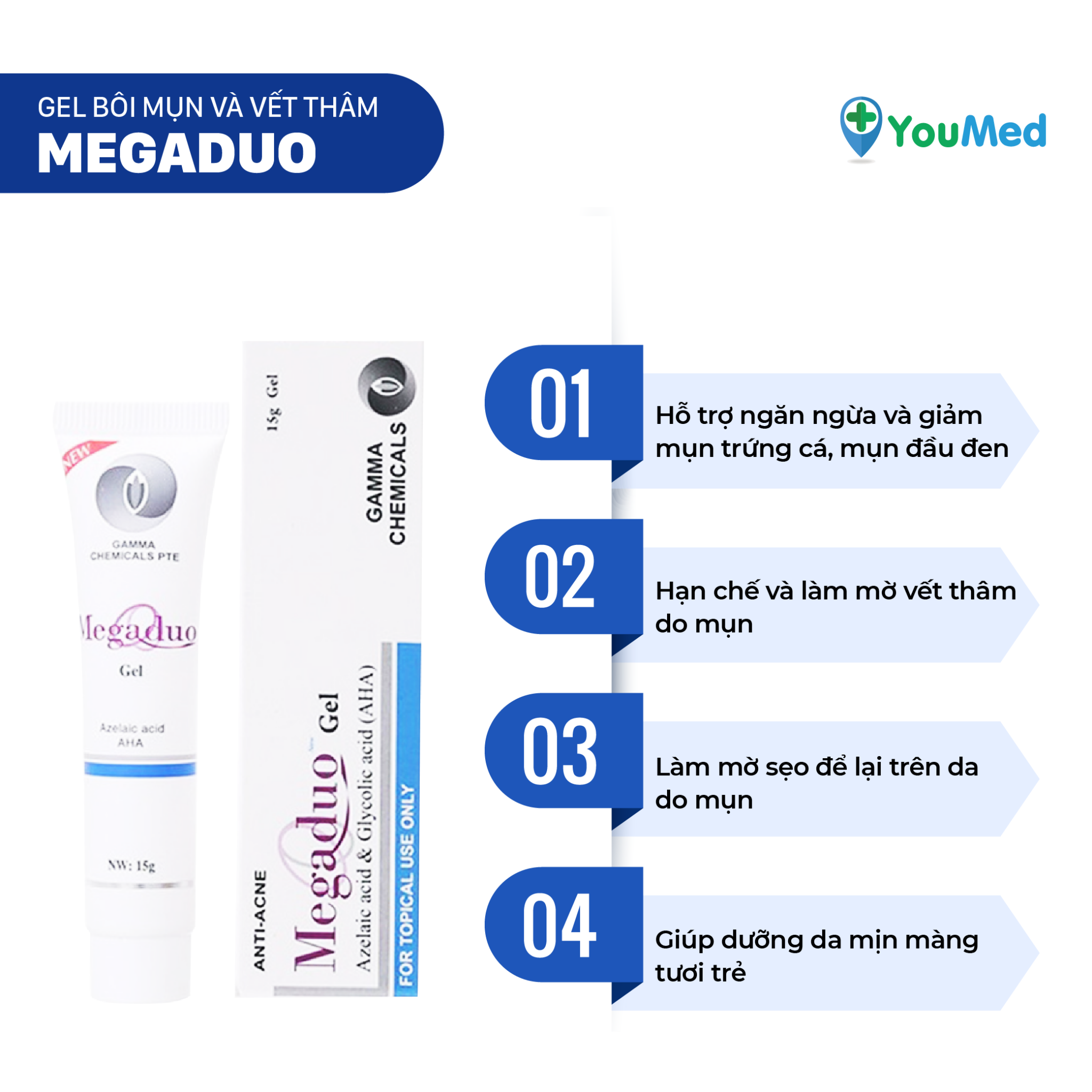 Gel Giảm Mụn Mờ Thâm Derma Forte - Megaduo 15g chính hãng