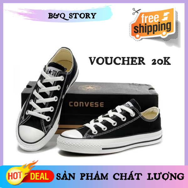 [Full box] Giày Converse Cổ Thấp Nam Nữ, Giày vải nam đi học màu đen, Giày nam đẹp mới nhất 2021