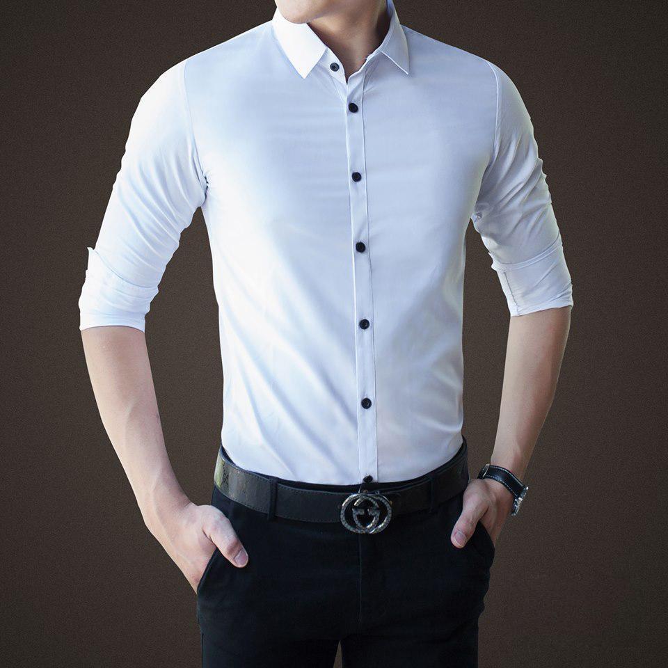 Áo sơ mi nam lụa mềm mịn chống nhăn cao cấp phong cách hàn quốc