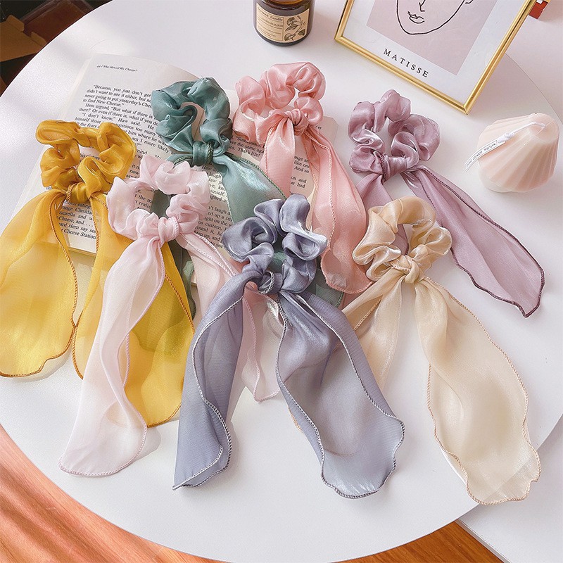 Scrunchies cột nơ vải voan lụa bóng Ni9 S42