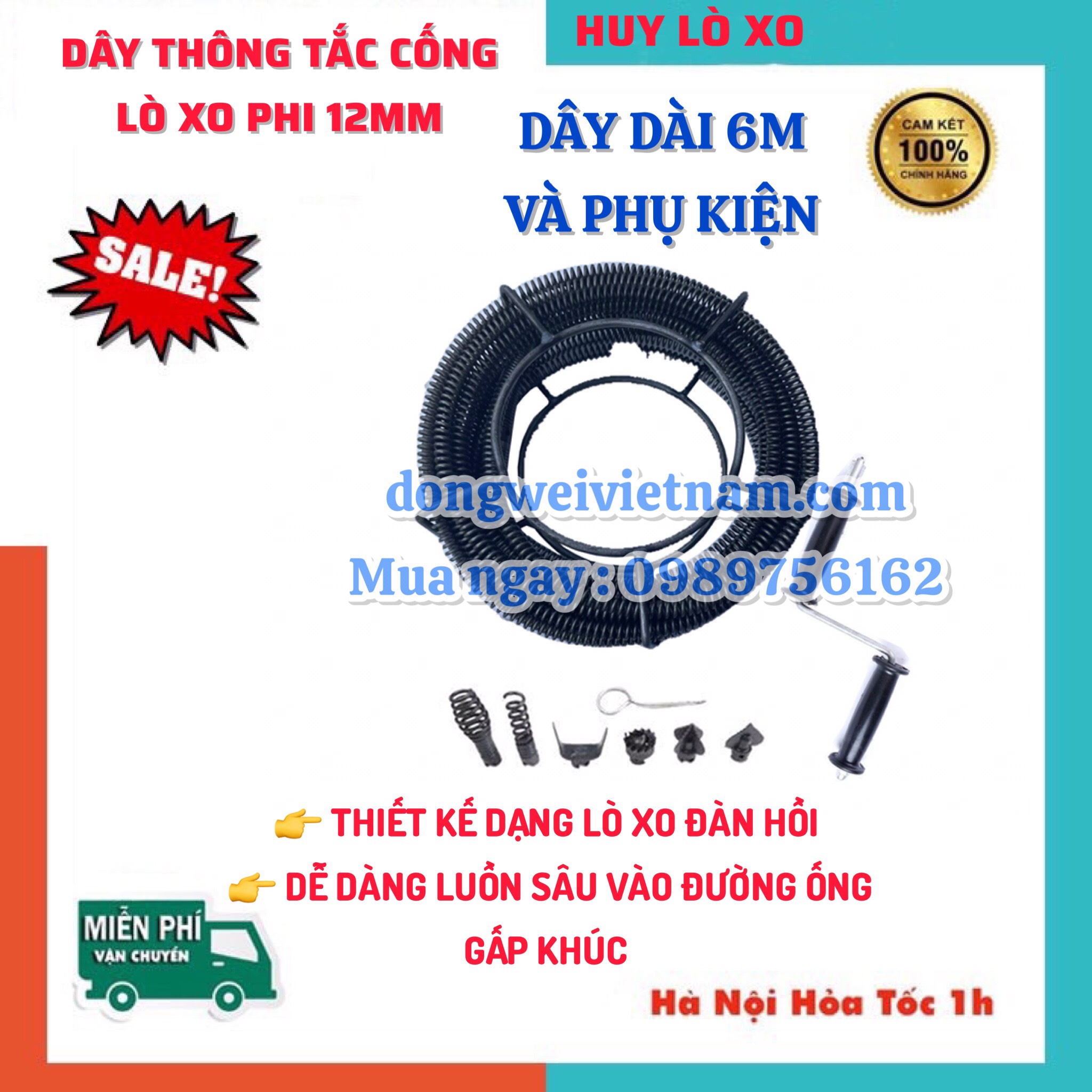Dây thông tắc lò xo phi 12mm dùng tay quay