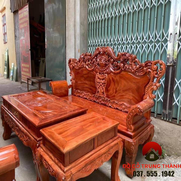 bàn ghế lois hoàng gia gỗ xà cừ đỏ