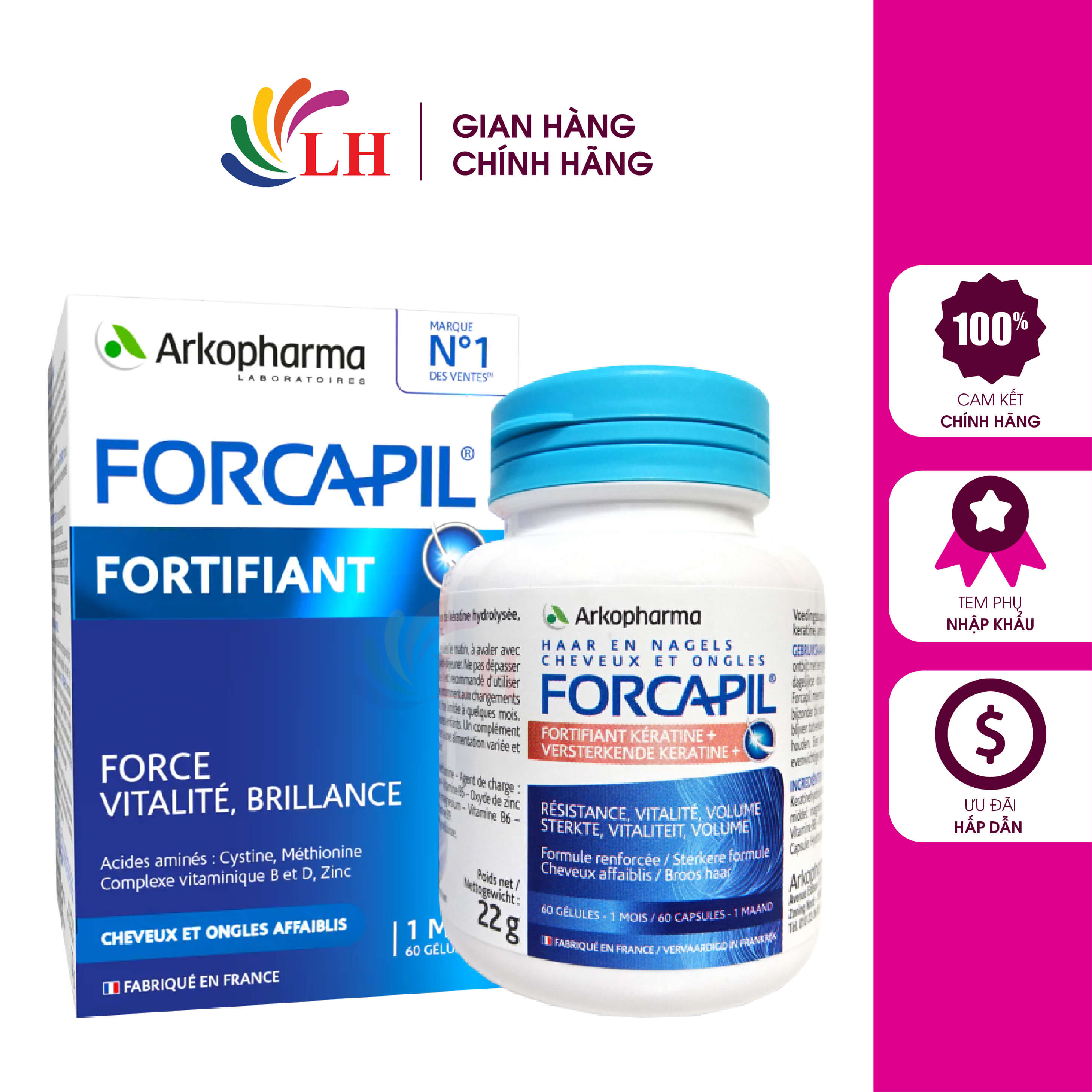 Viên uống Arkopharma Forcapil Fortifiant hỗ trợ tóc, móng chắc khỏe 60 viên
