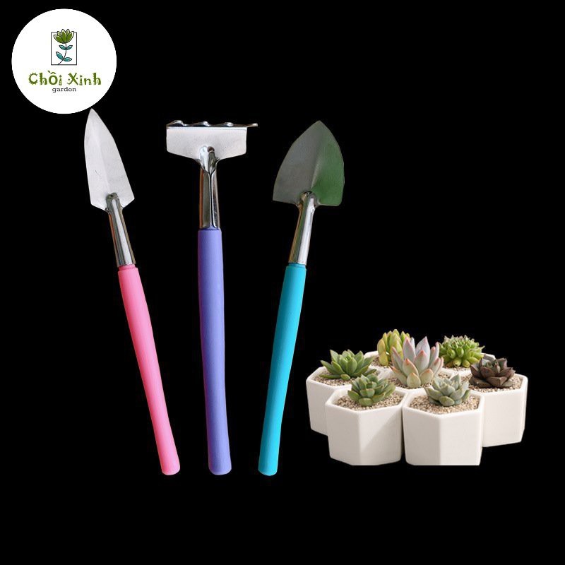 Bộ dụng cụ làm vườn Iniox 3 món mini - dụng cụ trồng xương rồng - sen đá