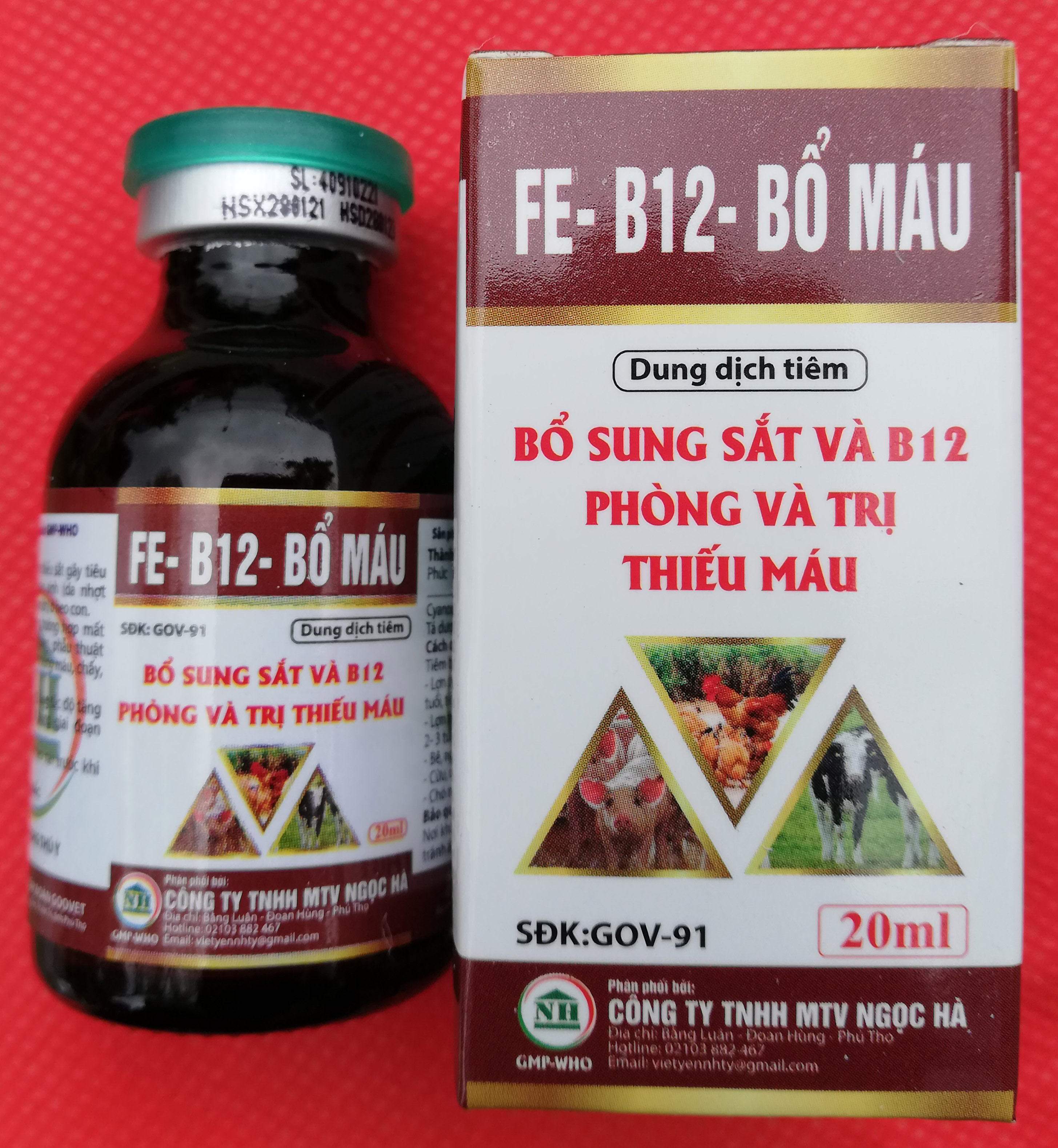 1 lọ FE-B12-BỔ MÁU 20ml Bổ sung sắt và B12 phòng thiếu máu dùng khi vật nuôi bị thiếu máu, dùng cho lợn con sơ sinh