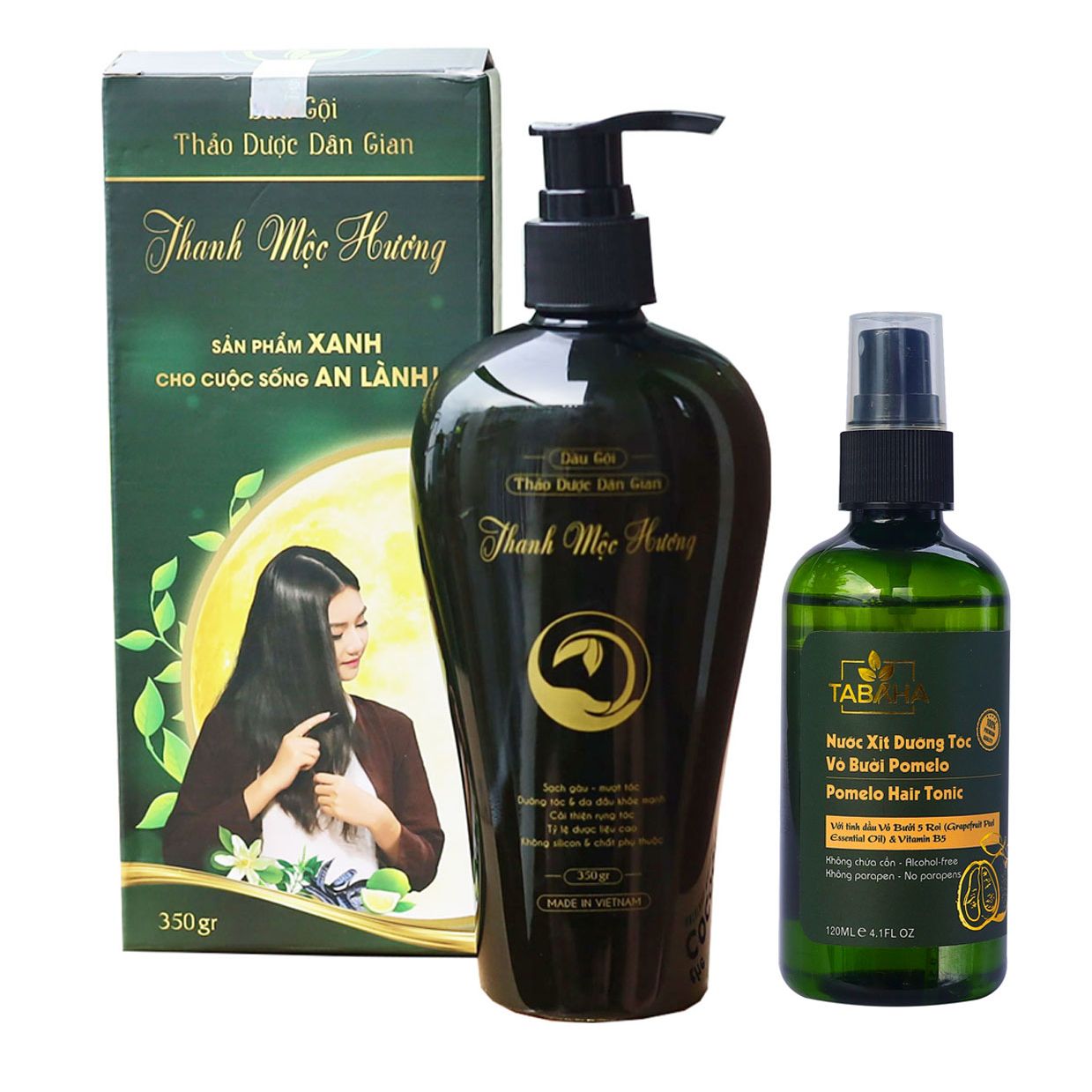 Bộ Dầu gội Thanh Mộc Hương 350ml và Xịt dưỡng tóc pomelo Tabaha 120ml ngăn rụng tóc giúp mọc tóc nhanh