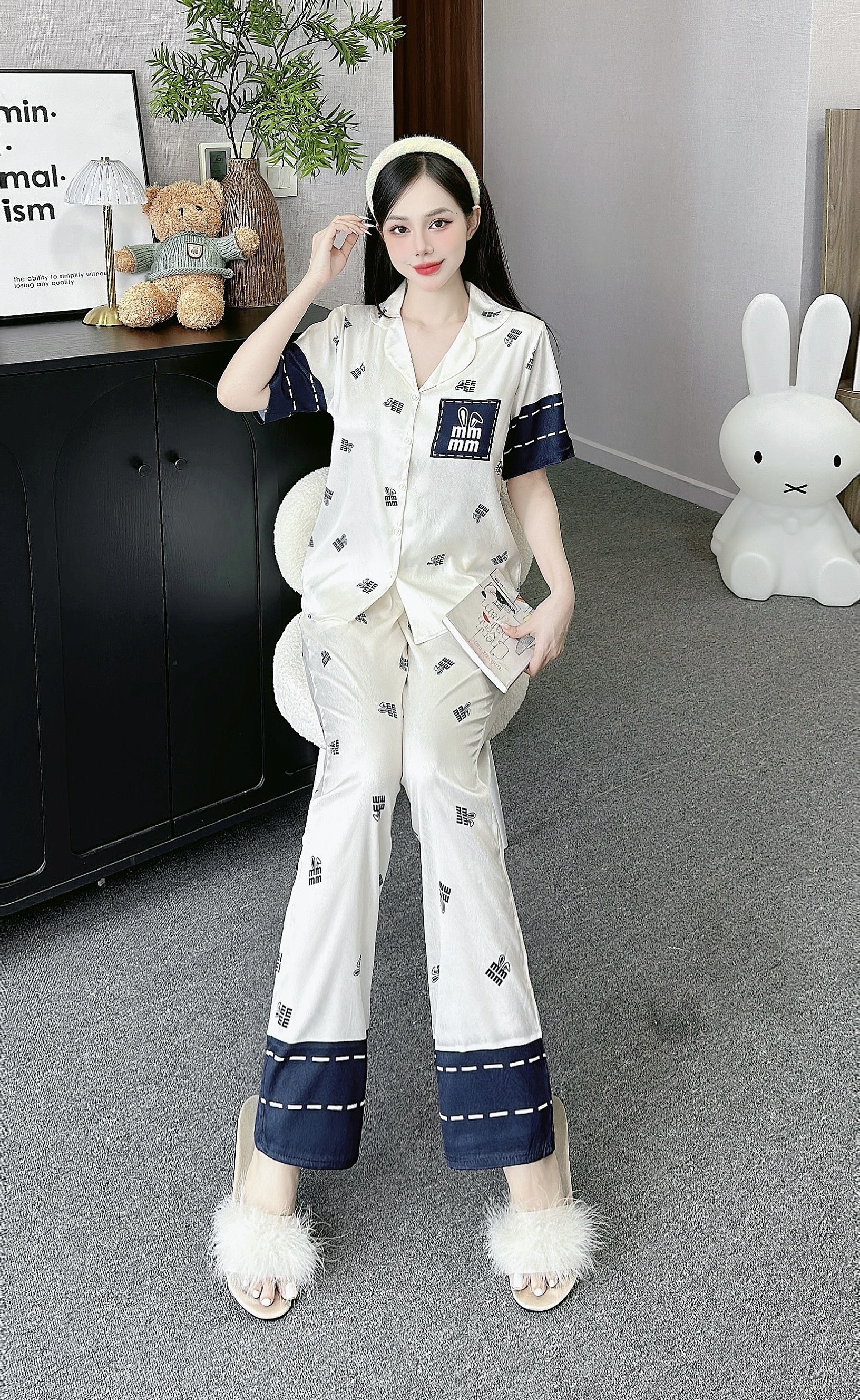 Đồ bộ pijama nữ ANH MỸ mặc nhà lụa xước thiết kế miumiu cao cấp bigsize 40-75kg tay ngắn quần dài SP0322