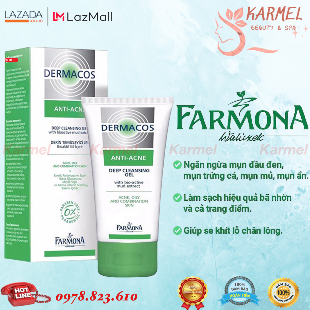 Sữa rửa mặt farmona dermacos anti-acne deep cleansing gel 150ml - karmel chính hãng