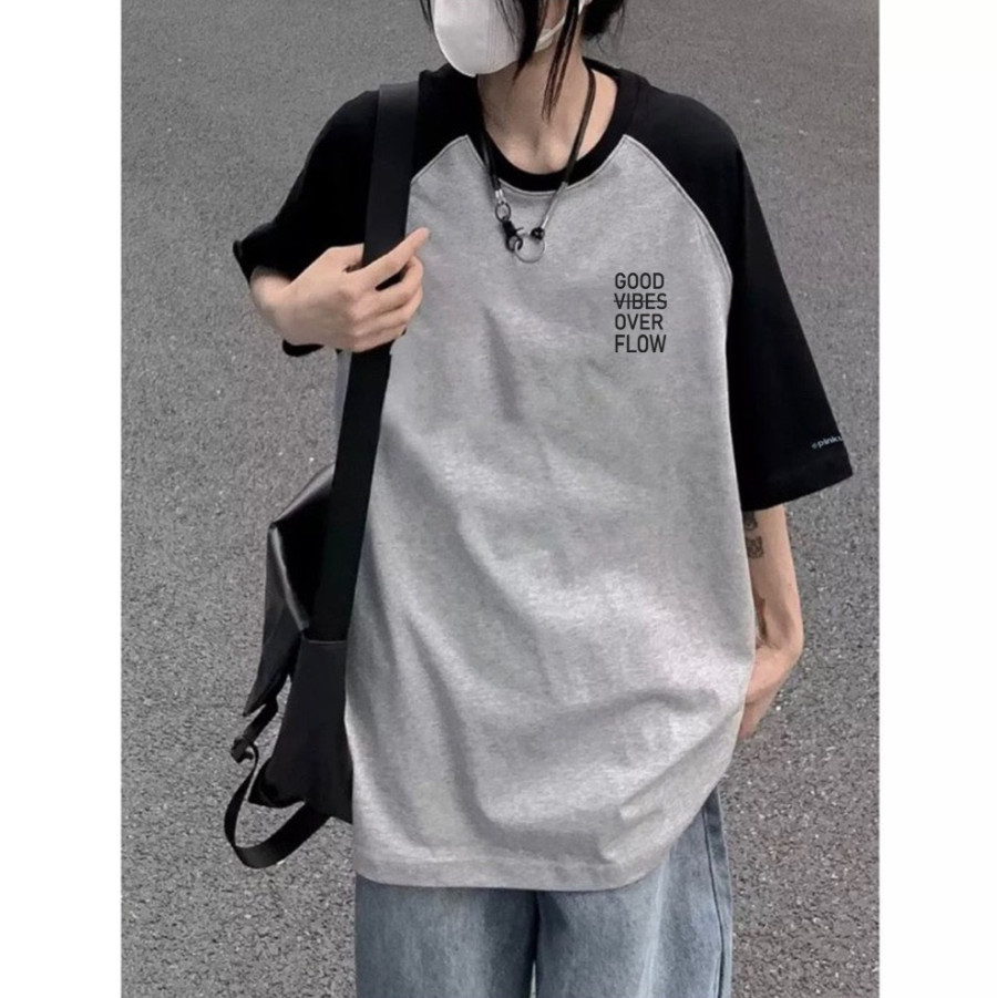  Áo thun phông Raglan nam nữ PINK tay lỡ form rộng GOODVIBES Unisex 