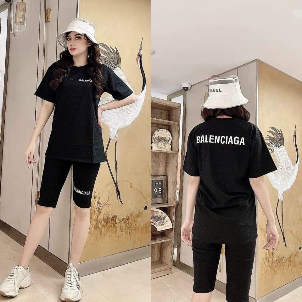 SET ĐỒ BỘ NỮ ÁO THUN TAY LỠ, QUẦN NGỐ IN CHỮ BALACIAGA, CHẤT VẢI THUN THOÁNG MÁT, THÍCH HỢP MẶC ĐI CHƠI, Ở NHÀ, ĐI DẠO PHỐ