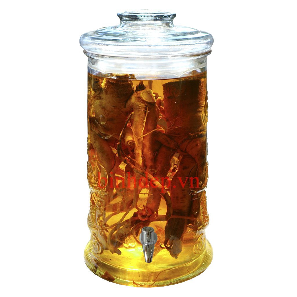 Bình thuỷ tinh ngâm rượu 5 lít không vòi ống trụ hoạ tiết rồng