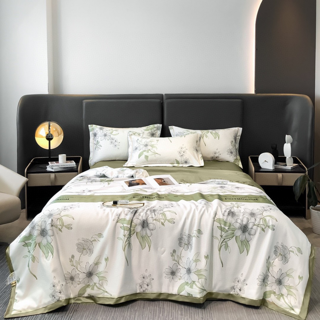 Bộ chăn ga gối lụa thái 4 món chăn trần bông nhập khẩu, set ga gối chăn trần 4 món lụa cao cấp mềm mịn mát lạnh - Home Decor