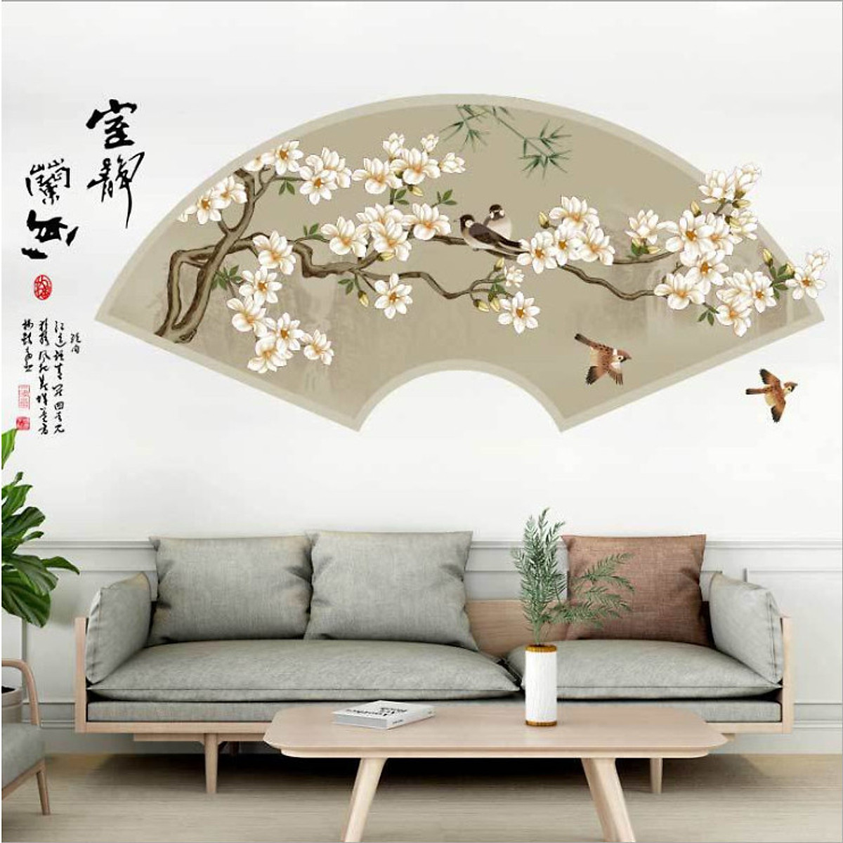 [HCM]DECAL DÁN TƯỜNG VÒM QUẠT HOA MAI TRẮNG