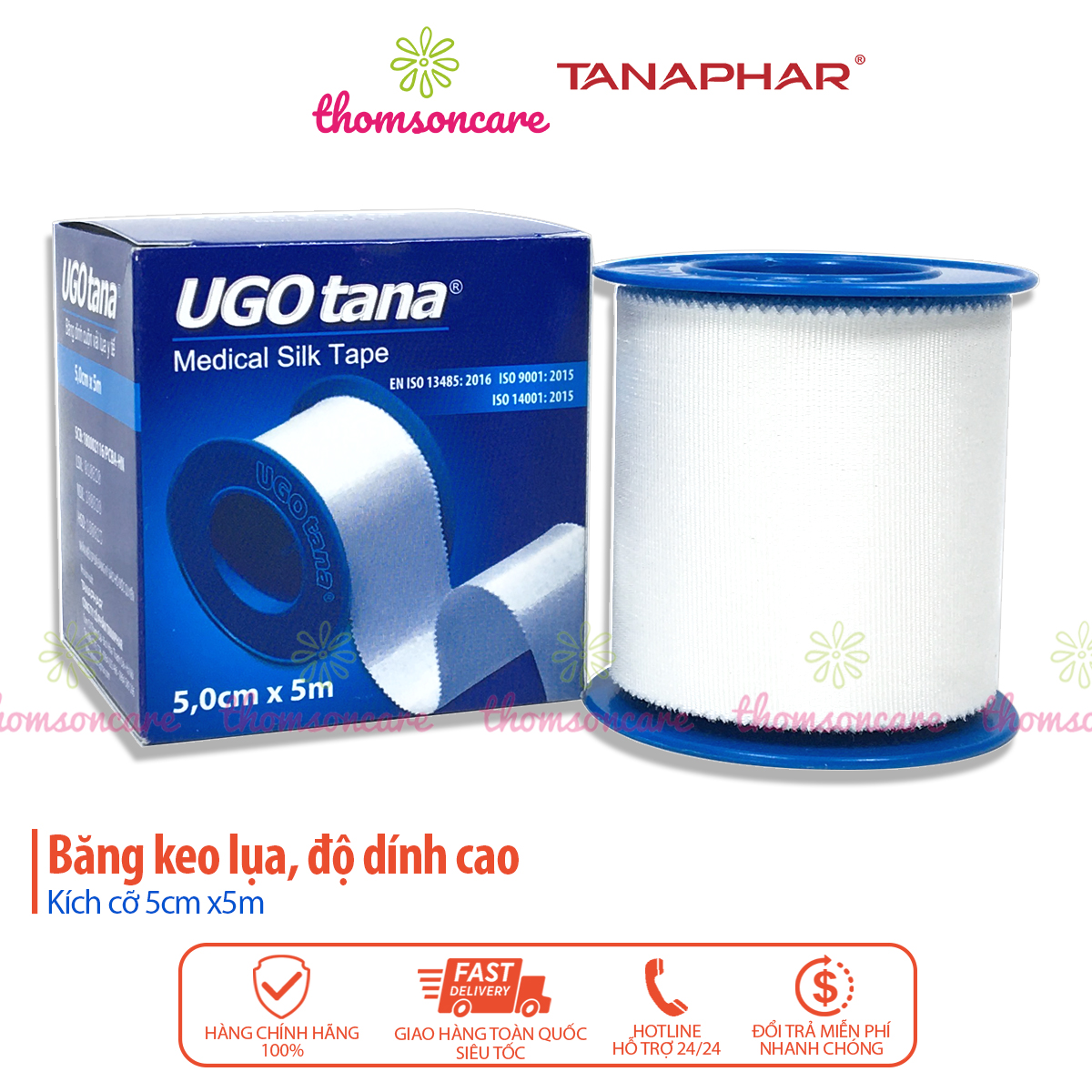 Băng dính vải y tế Ugotana 5cm x 5m, băng keo lụa mềm, sơ cứu vết thương