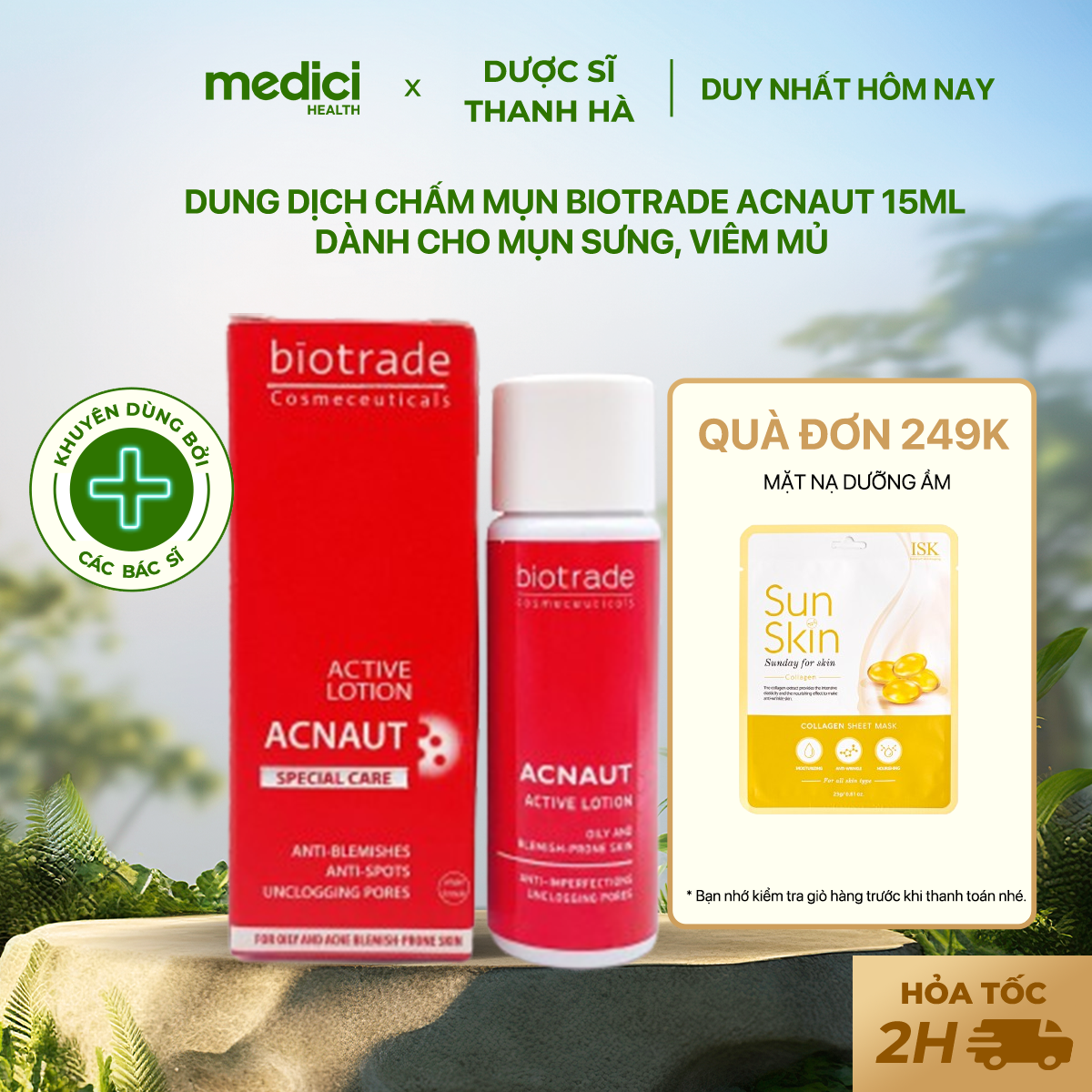 Lotion chấm mụn sưng viêm, làm dịu làn da nhạy cảm và ngăn ngừa nổi mụn BIOTRADE ACNAUT 15ml