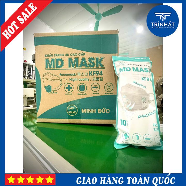 300 cái khẩu trang 4d kháng khuẩn kf94 md mask chống bụi mịn, kháng khuẩn, hàng chính hãng - trắng/xanh/xám