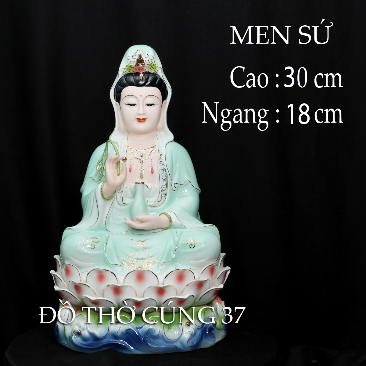 [ Cao 30 cm ] TƯỢNG  QUAN ÂM BỒ TÁT ÁO XANH - CHẤT LIỆU MEN SỨ