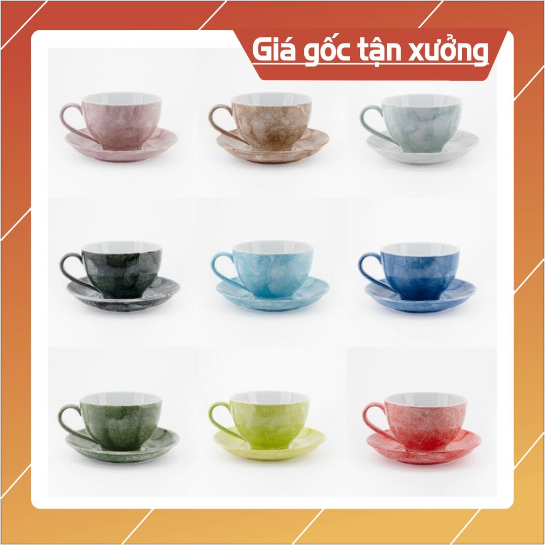 Cốc sứ, Ly sứ vân đá Bát Tràng - ly cà phê Cappuccino Nhật dung tích 220ml, nhiều màu lựa chọn