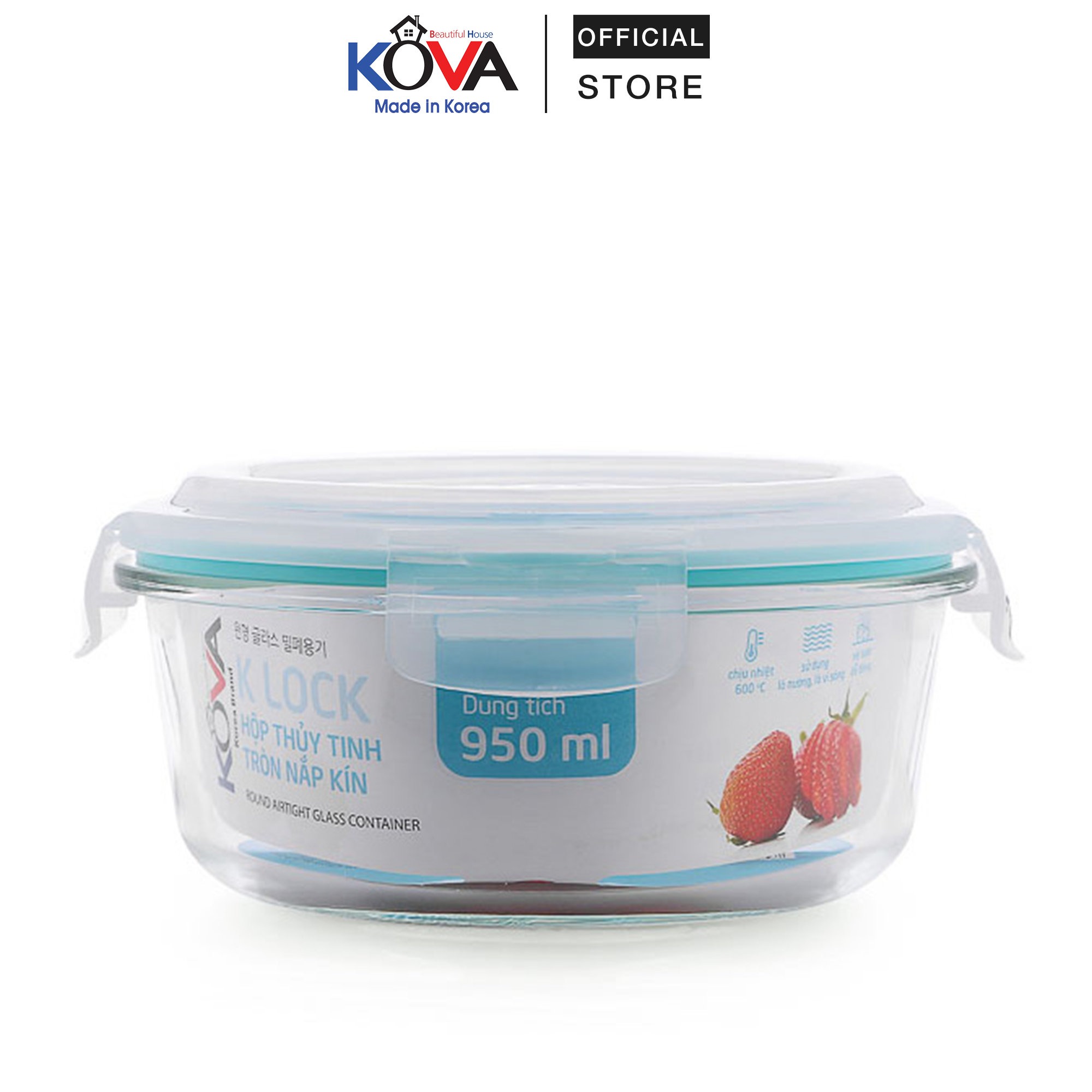 Hộp thủy tinh chịu nhiệt hình tròn KOVA 950ml