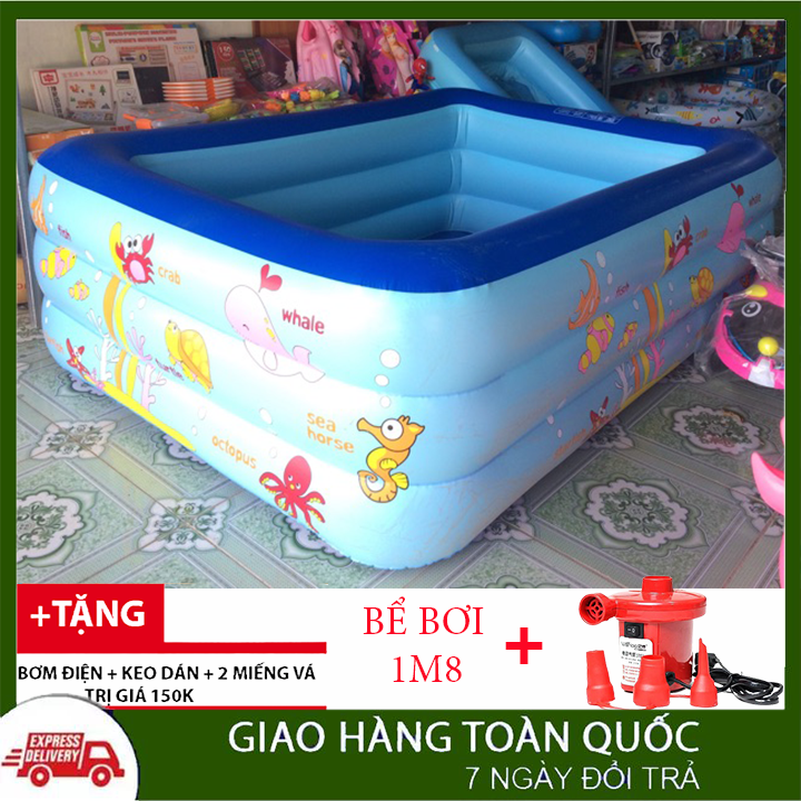 Bể bơi phao cho bé 3 tầng 2m1 và 1m8, 1m5, hồ bơi phao trong nhà, bể bơi phao gia đình, hồ bơi bể tắm cho bé cho trẻ em tập bơi