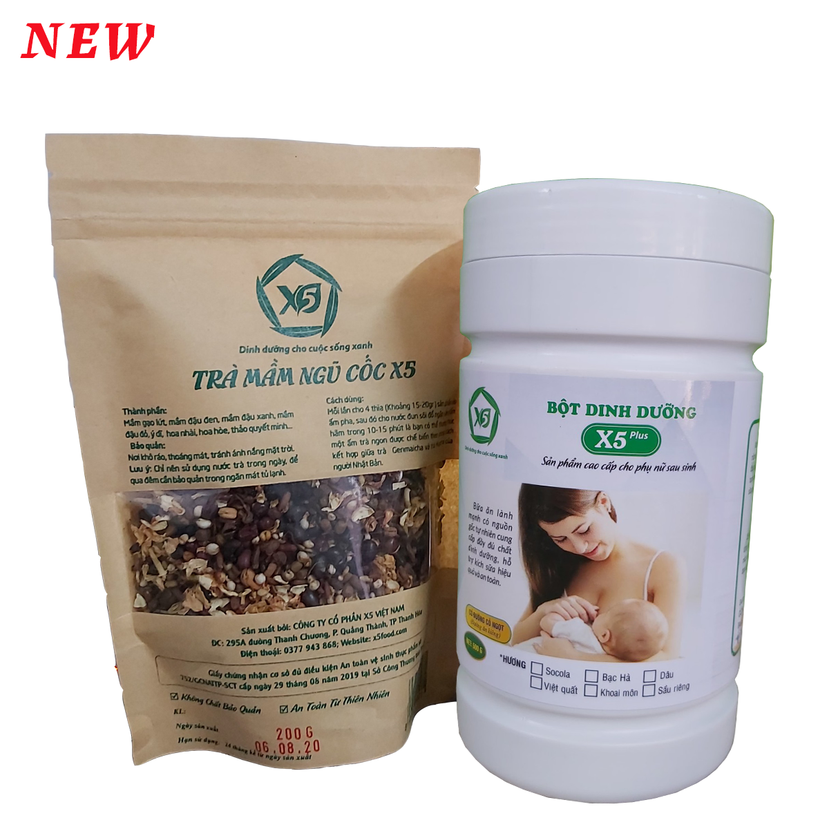 [FREE SHIP] Combo 1 Hộp Bột dinh dưỡng lợi sữa X5 500g + 1 Trà Mầm Ngũ Cốc X5 200g