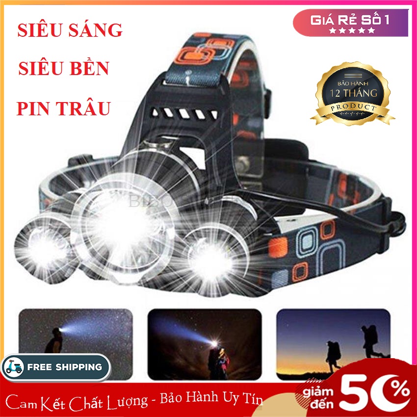 Đèn Pin Đội Đầu 3 Bóng - SIÊU SÁNG, CHẤT LIỆU HỢP KIM CHỐNG GỈ, CHỐNG NƯỚC, PIN TRÂU - Đèn pin siêu sáng, đèn pin đội đầu, đèn pin sạc điện - BH Lỗi 1 ĐỔI 1 - BIBO STORE