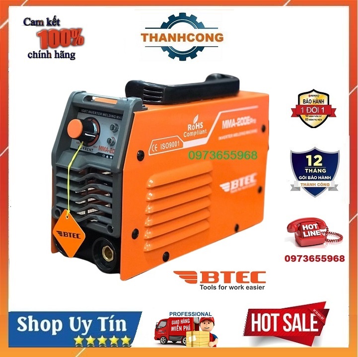Máy hàn điện tử mini btec mma 200e pro ✨ chính hãng ✨ may han mini , hàn que 1,6 -3,2 mm , bền bỉ , bảo hành 12 tháng
